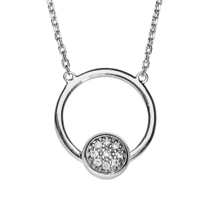 COLLIER ARGENT RHODIÉ PENDENTIF CERCLE PASTILLE OXYDES BLANCS SERTIS 42+3CM