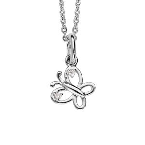COLLIER ARGENT RHODIÉ PENDENTIF PAPILLON AJOURE OXYDES BLANCS 36+2CM