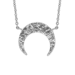 COLLIER ARGENT RHODIÉ CROISSANT DE LUNE MARTELEE 40+4CM