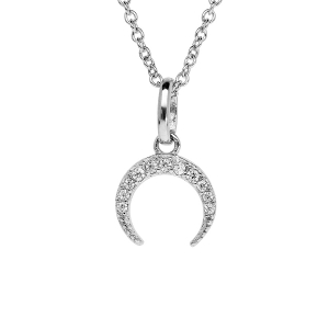 COLLIER ARGENT RHODIÉ PENDENTIF DEMI LUNE OXYDES BLANCS SERTIS 40+4CM