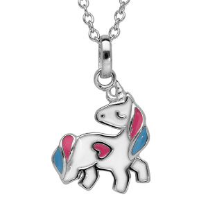 COLLIER ARGENT RHODIÉ PENDENTIF LICORNE RÉSINE 40+4CM