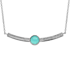 COLLIER ARGENT RHODIÉ PIERRE CABOCHON TURQUOISE IMITATION 40+4CM