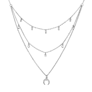 COLLIER ARGENT RHODIÉ TRIPLE RANG AVEC PAMPILLES 39+4CM