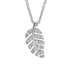 COLLIER ARGENT RHODIÉ FEUILLAGE OXYDES BLANCS SERTIS 40+4CM