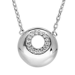 COLLIER ARGENT RHODIÉ PENDENTIF ROND PERCÉ OXYDES BLANCS SERTIS 42CM