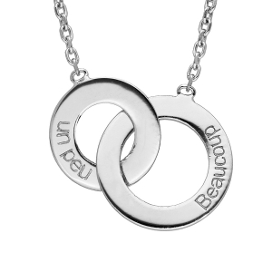 COLLIER ARGENT RHODIÉ PENDENTIF 2 CERCLES ENTRELACES UN PEU BEAUCOUP 42CM