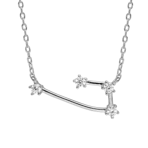 COLLIER ARGENT RHODIÉ ZODIAQUE CONSTELLATION BÉLIER OXYDES BLANCS SERTIS 42,5+2,5CM