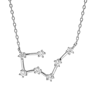COLLIER ARGENT RHODIÉ ZODIAQUE CONSTELLATION TAUREAU OXYDES BLANCS SERTIS 42,5+2,5CM