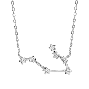 COLLIER ARGENT RHODIÉ ZODIAQUE CONSTELLATION GEMEAUX OXYDES BLANCS SERTIS 42,5+2,5CM