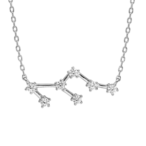 COLLIER ARGENT RHODIÉ ZODIAQUE CONSTELLATION LION OXYDES BLANCS SERTIS 42,5+2,5CM