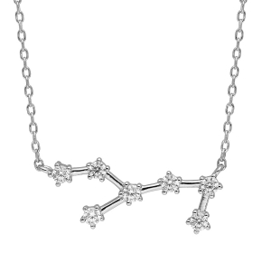 COLLIER ARGENT RHODIÉ ZODIAQUE CONSTELLATION VIERGE OXYDES BLANCS SERTIS 42,5+2,5CM