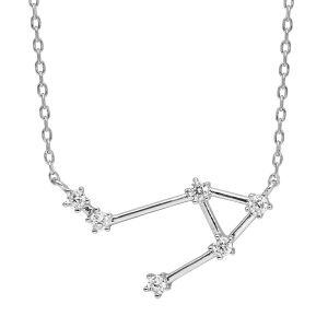 COLLIER ARGENT RHODIÉ ZODIAQUE CONSTELLATION BALANCE OXYDES BLANCS SERTIS 42,5+2,5CM
