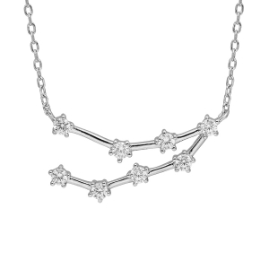 COLLIER ARGENT RHODIÉ ZODIAQUE CONSTELLATION CAPRICORNE OXYDES BLANCS SERTIS 42,5+2,5CM