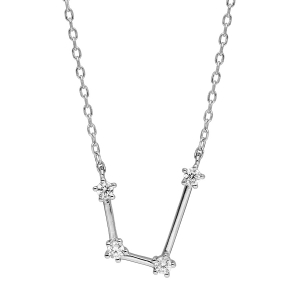 COLLIER ARGENT RHODIÉ ZODIAQUE CONSTELLATION VERSEAU OXYDES BLANCS SERTIS 42,5+2,5CM