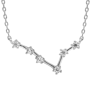 COLLIER ARGENT RHODIÉ ZODIAQUE CONSTELLATION POISSON OXYDES BLANCS SERTIS 42,5+2,5CM