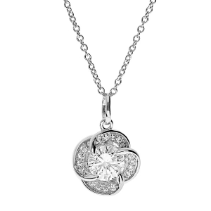 COLLIER ARGENT RHODIÉ PENDENTIF  NOEUD D'AMOUR  OXYDES BLANCS 40+4CM