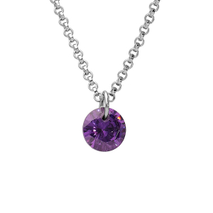 COLLIER ARGENT RHODIÉ PIERRE SYNTHETIQUE VIOLETTE 40+4CM