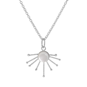 COLLIER ARGENT RHODIÉ SOLEIL PIERRE NACRE VÉRITABLE 42+3CM