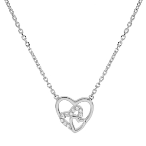 COLLIER ARGENT RHODIÉ COEURS OXYDES BLANCS SERTIS 38+4CM