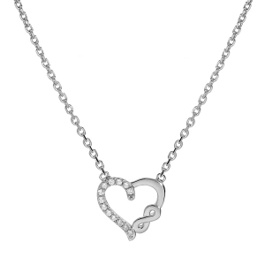 COLLIER ARGENT RHODIÉ COEUR ET INFINI OXYDES BLANCS SERTIS 38+4CM