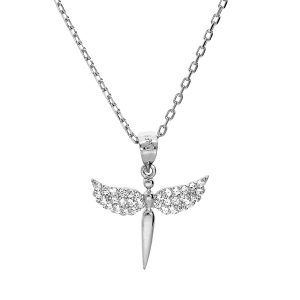 COLLIER ARGENT RHODIÉ PENDENTIF EPÉE AILE D'ANGE 40+5CM