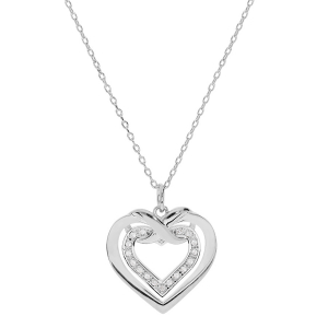COLLIER ARGENT RHODIÉ DOUBLE COEUR OXYDES BLANCS SERTIS 42+3CM
