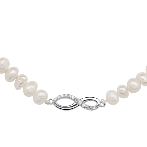 COLLIER ARGENT RHODIÉ PERLES DE CULTURE D'EAU DOUCE AVEC INFINI OXYDES BLANCS SERTIS 43+4CM