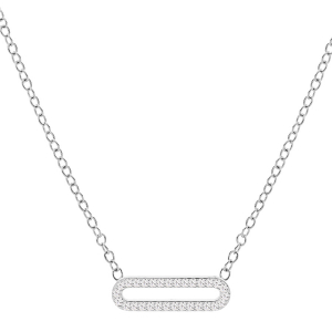 COLLIER ARGENT RHODIÉ MAILLE RECTANGULAIRE AVEC OXYDES BLANCS SERTIS 40+5CM