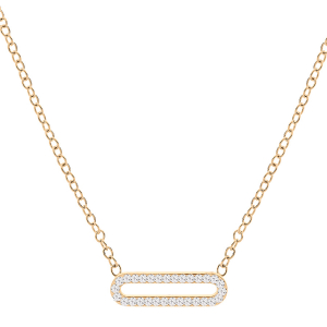 COLLIER ARGENT ET DORURE JAUNE MAILLE RECTANGULAIRE AVEC OXYDES BLANCS SERTIS 40+5CM