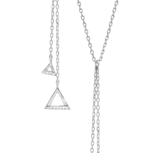 COLLIER ARGENT RHODIÉ FORME Y 2 TRIANGLES AVEC OXYDES BLANCS SERTIS 44CM REGLABLE 42-40CM