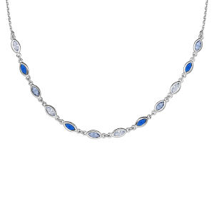 COLLIER ARGENT RHODIÉ OXYDES DEGRADE DE BLEU ET BLANCS 38+7CM