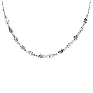 COLLIER ARGENT RHODIÉ OXYDES BLANCS ET VERTS SERTIS 38+7CM