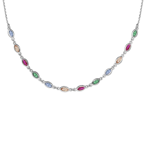 COLLIER ARGENT RHODIÉ OXYDES SERTIS MULTI COULEURS 38+7CM