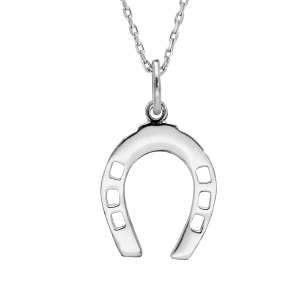 COLLIER ARGENT RHODIÉ PENDENTIF FER A CHEVAL 42+3CM