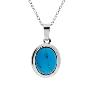 COLLIER ARGENT RHODIÉ PENDENTIF TURQUOISE IMITATION 40+5CM
