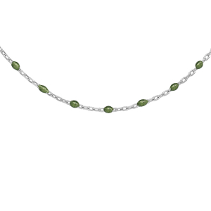 COLLIER ARGENT RHODIÉ OLIVES RÉSINE VERTE 40+5CM