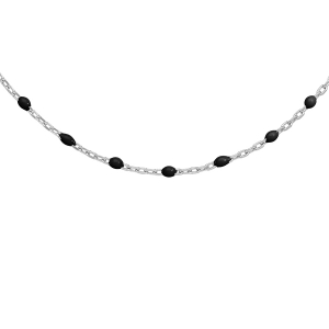 COLLIER ARGENT RHODIÉ OLIVES RÉSINE NOIRE 40+5CM