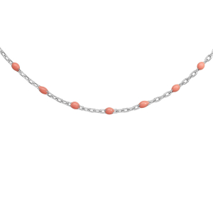 COLLIER ARGENT RHODIÉ OLIVES RÉSINE ROSE 40+5CM