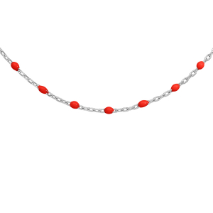 COLLIER ARGENT RHODIÉ OLIVES RÉSINE ROUGE 40+5CM