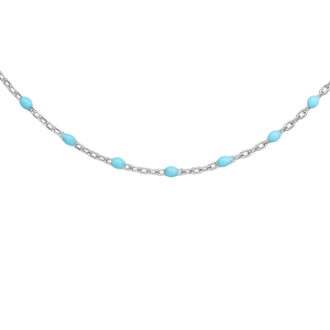 COLLIER ARGENT RHODIÉ OLIVES RÉSINE TURQUOISE IMITATION 40+5CM