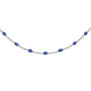 SAUTOIR ARGENT RHODIÉ OLIVES RÉSINE BLEU FONCÉ 60+10CM