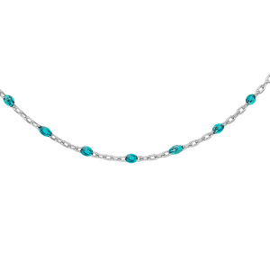 SAUTOIR ARGENT RHODIÉ OLIVES RÉSINE BLEU TRANSPARENT  70CM