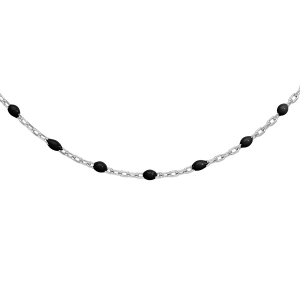 SAUTOIR ARGENT RHODIE OLIVES RESINE NOIRE  60+10CM