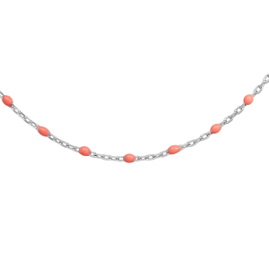 SAUTOIR ARGENT RHODIÉ OLIVES RÉSINE ROSE 60+10CM