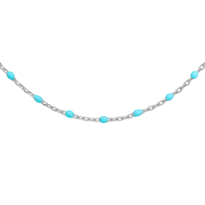 SAUTOIR ARGENT RHODIE OLIVES RESINE TURQUOISE IMITATION 60+10CM