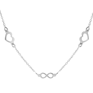 COLLIER ARGENT RHODIÉ COEURS ET INFINIS 42+3CM