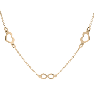 COLLIER ARGENT ET DORURE JAUNE COEURS ET INFINIS 42+3CM