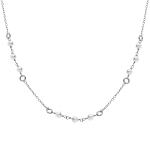 COLLIER ARGENT RHODIÉ  PERLES BLANCHES IMITATION 42+3CM