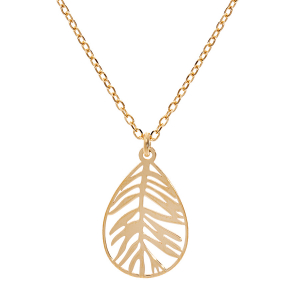 COLLIER ARGENT ET DORURE JAUNE PENDENTIF FEUILLAGE 42+3CM