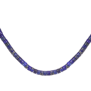 COLLIER ARGENT RHODIÉ RONDELLES PIERRE LAPIS LAZULI VERITABLE 40+5CM